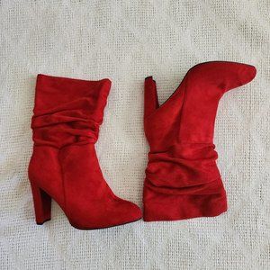 Red faux suede heeled boots, Wild Diva